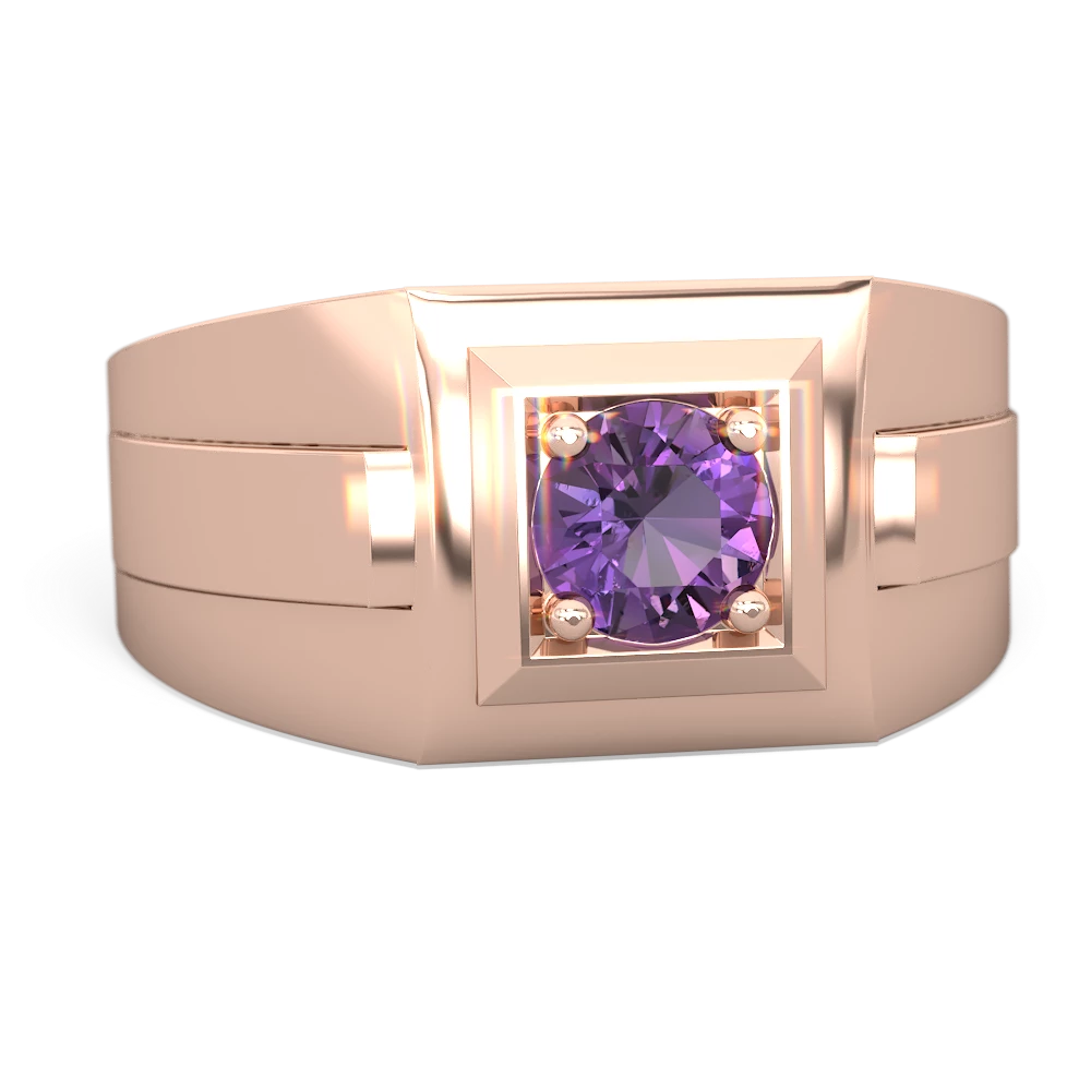 Amethyst Men's Squared Circle 14K Rose Gold ring R0480