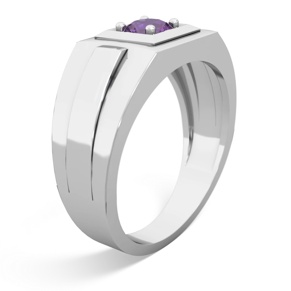 Amethyst Men's Squared Circle 14K White Gold ring R0480