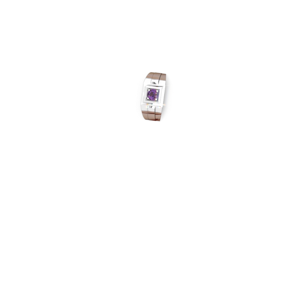 Amethyst Men's Squared Circle 14K White Gold ring R0480