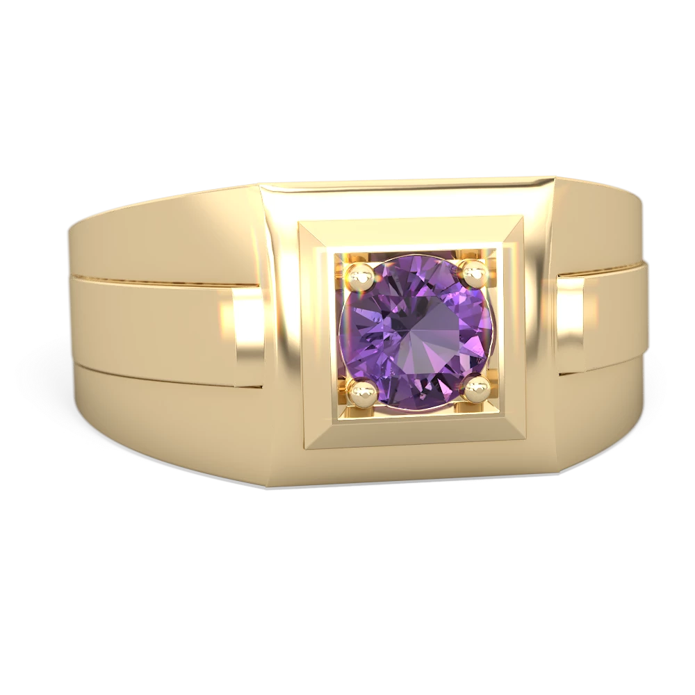 Amethyst Men's Squared Circle 14K Yellow Gold ring R0480