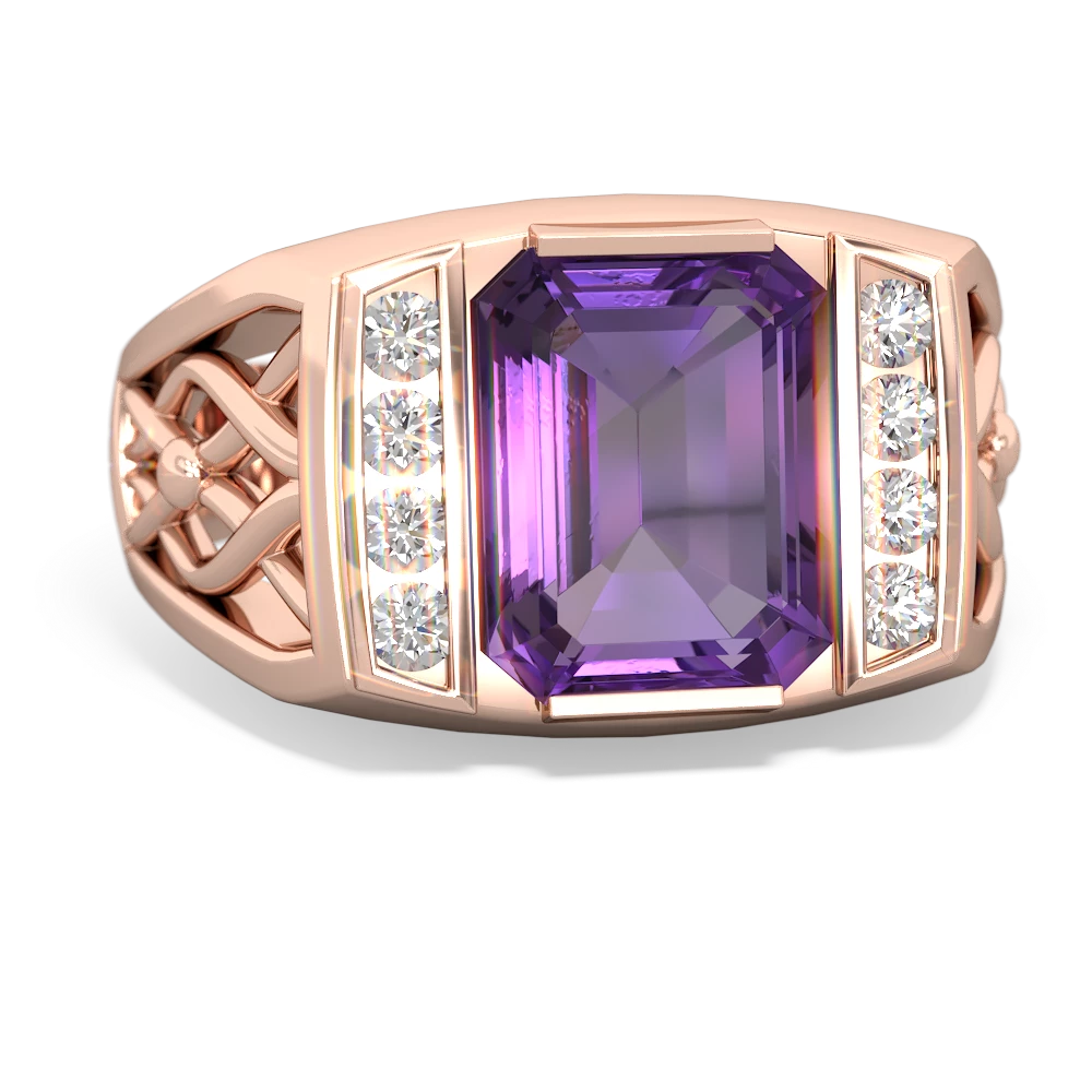 Amethyst Men's Vine 14K Rose Gold ring R0490