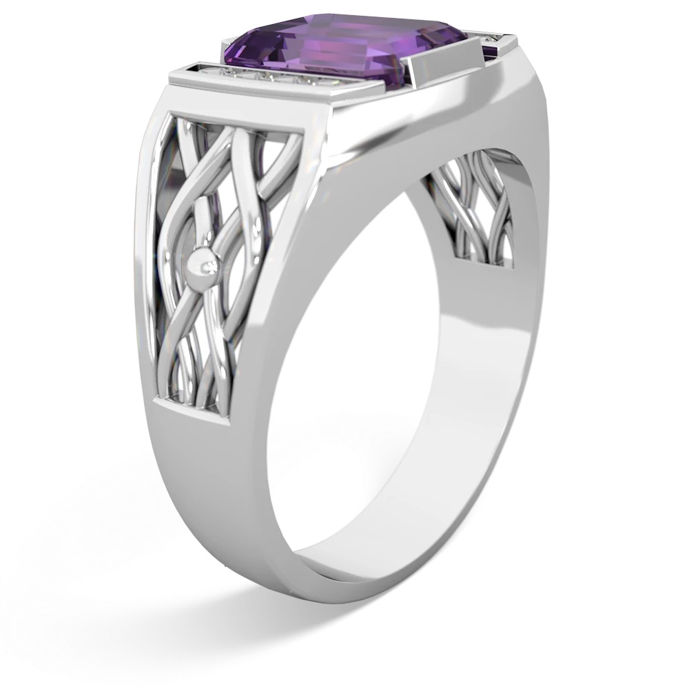 Amethyst Men's Vine 14K White Gold ring R0490