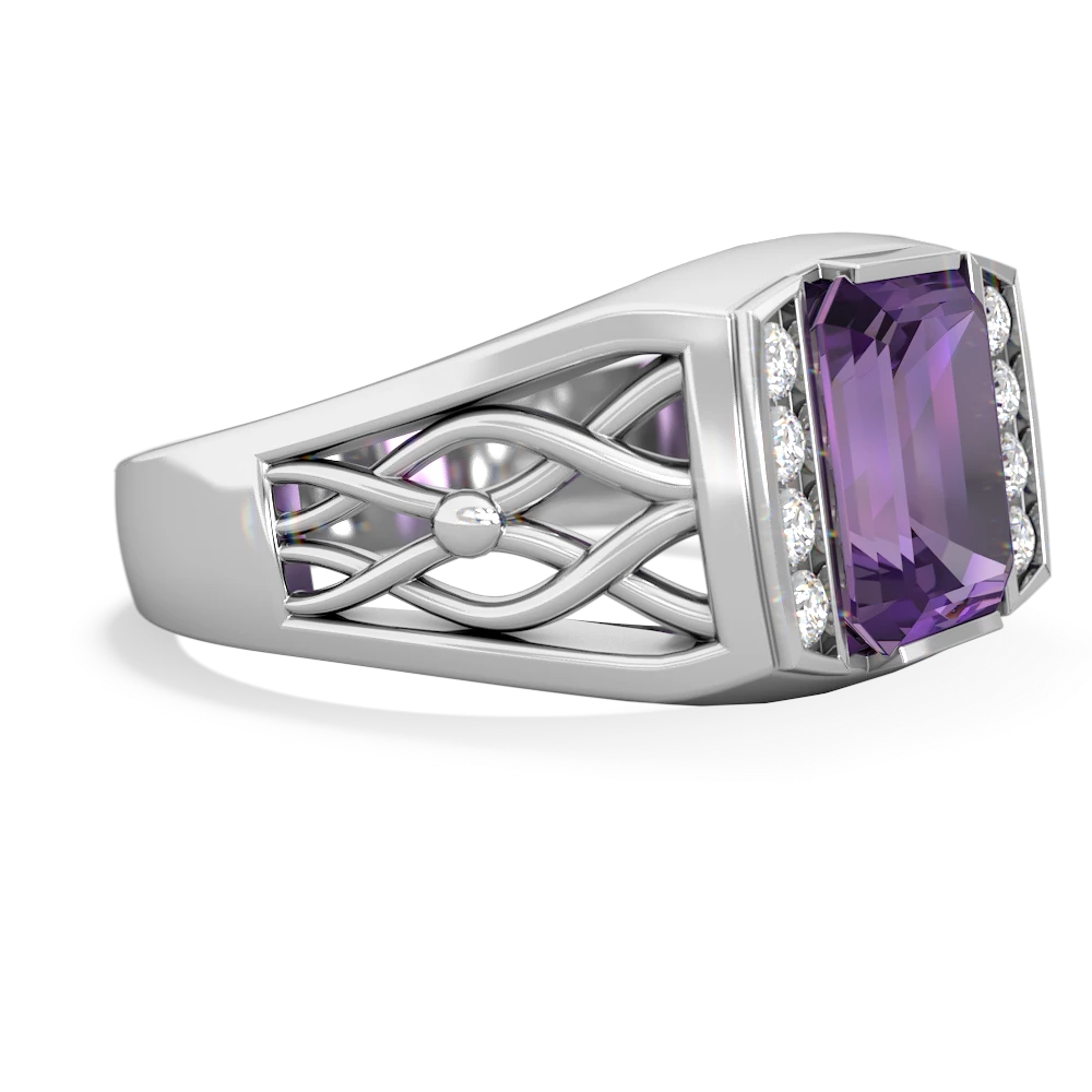 Amethyst Men's Vine 14K White Gold ring R0490