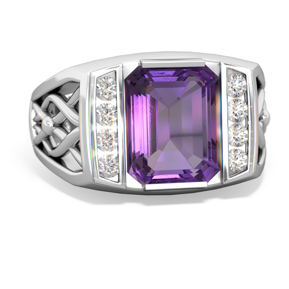 Amethyst Men's Vine 14K White Gold ring R0490