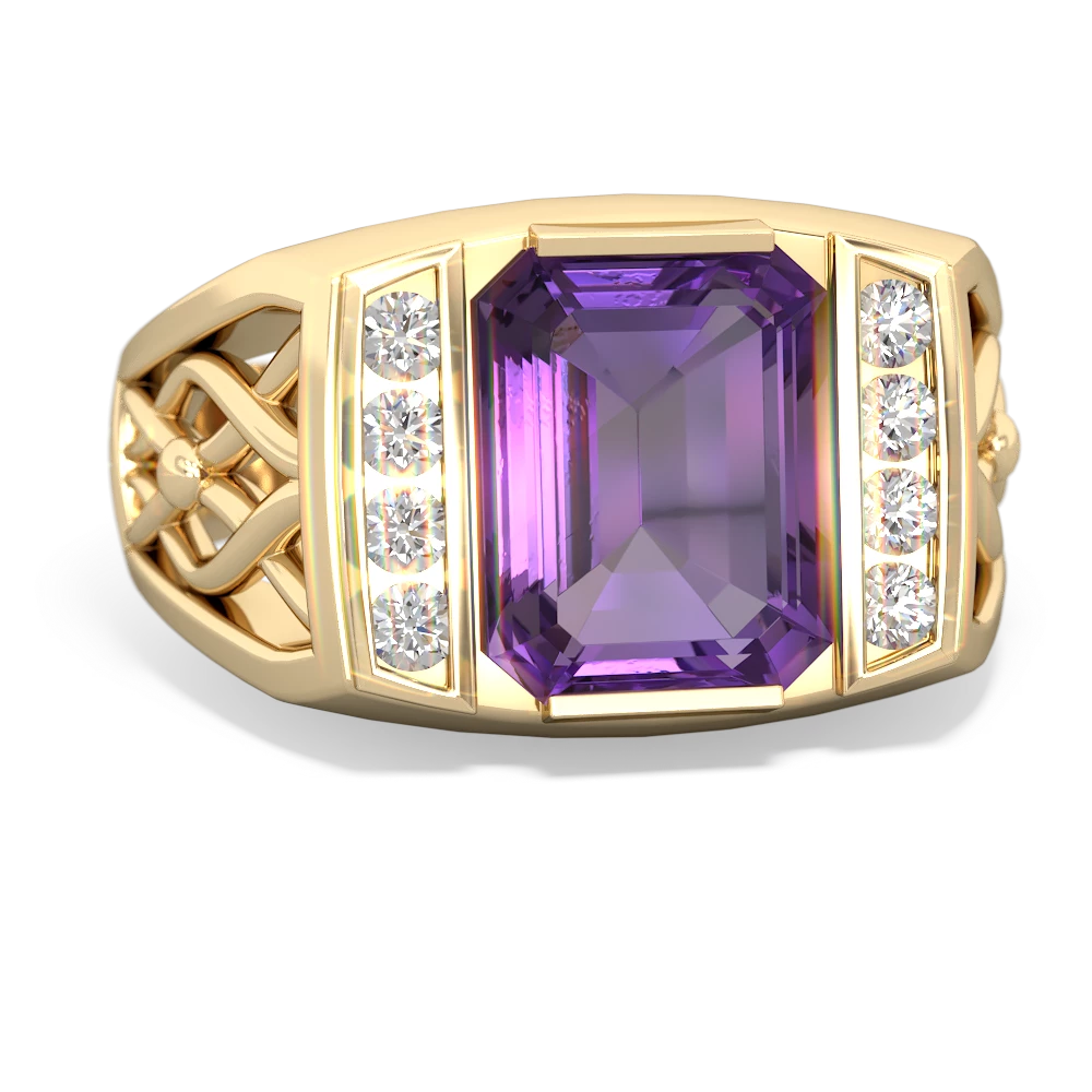 Amethyst Men's Vine 14K Yellow Gold ring R0490