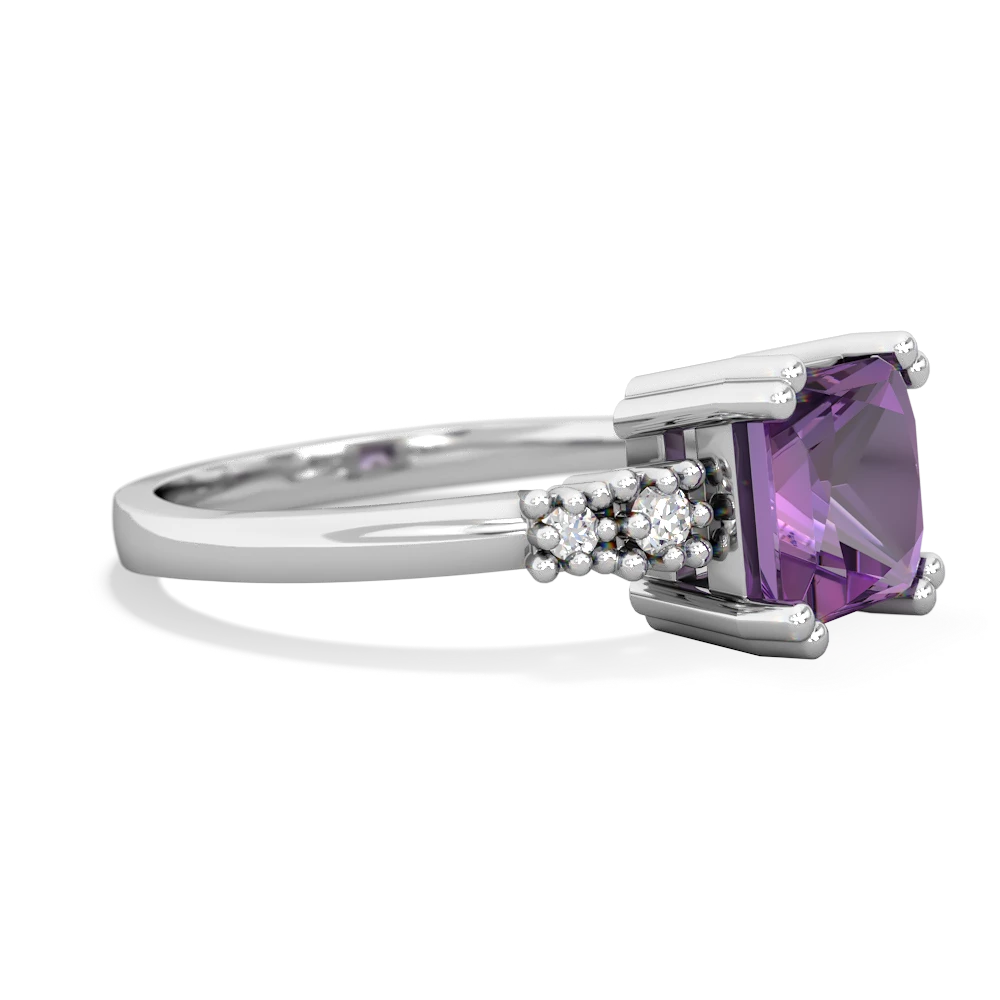 Amethyst Art Deco Princess 14K White Gold ring R2014