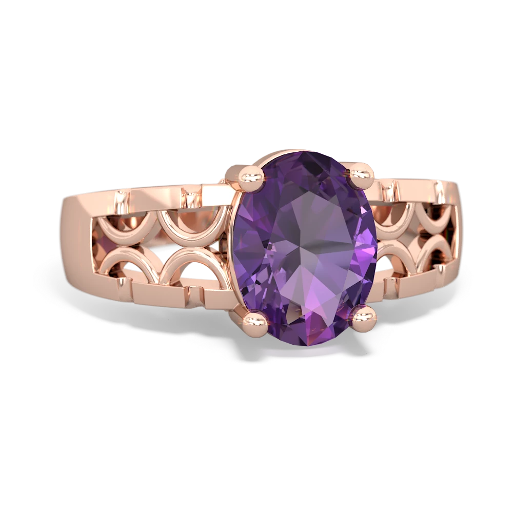 Amethyst Art Deco Filigree 14K Rose Gold ring R2322