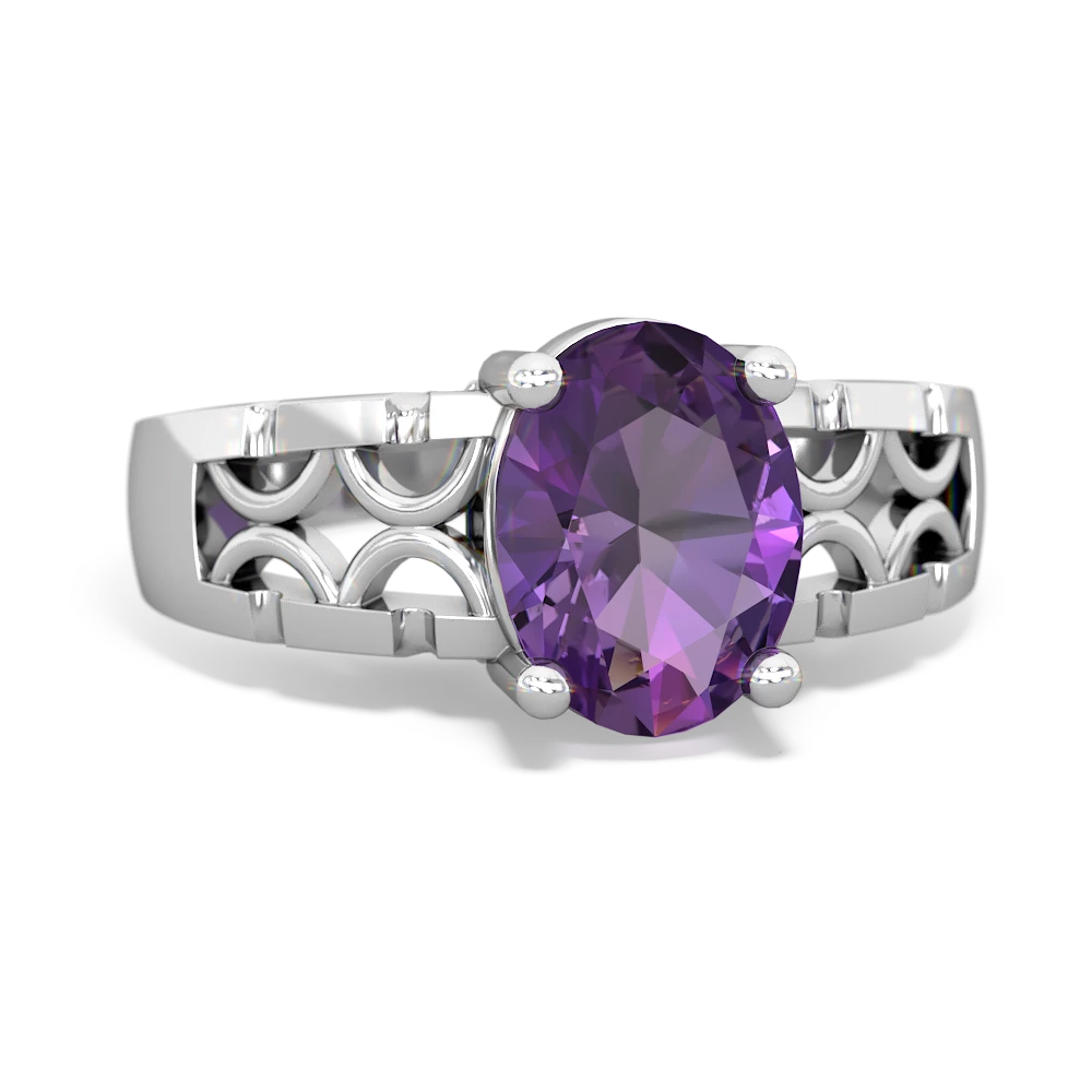 Amethyst Art Deco Filigree 14K White Gold ring R2322