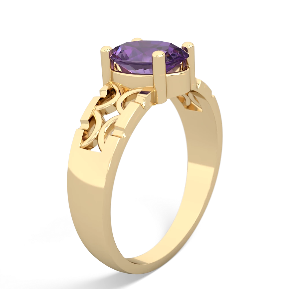 Amethyst Art Deco Filigree 14K Yellow Gold ring R2322