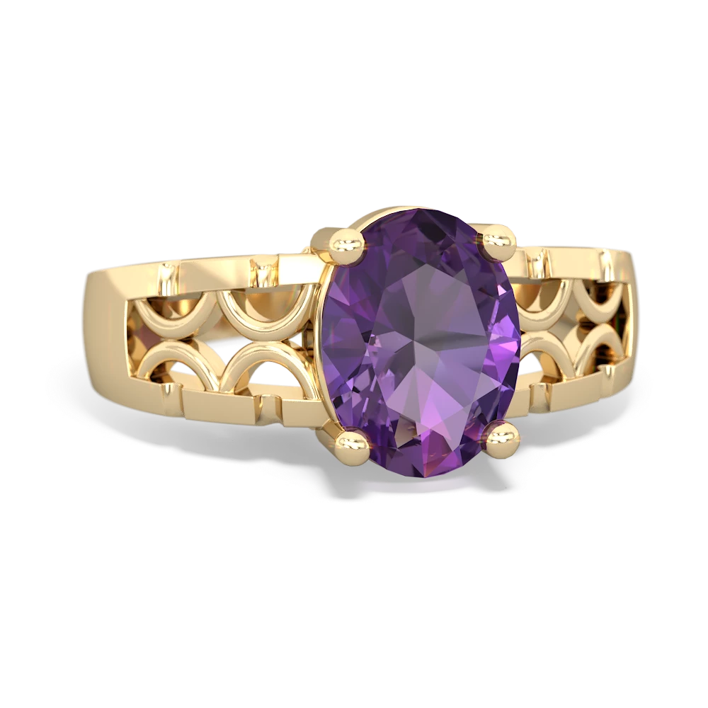 Amethyst Art Deco Filigree 14K Yellow Gold ring R2322