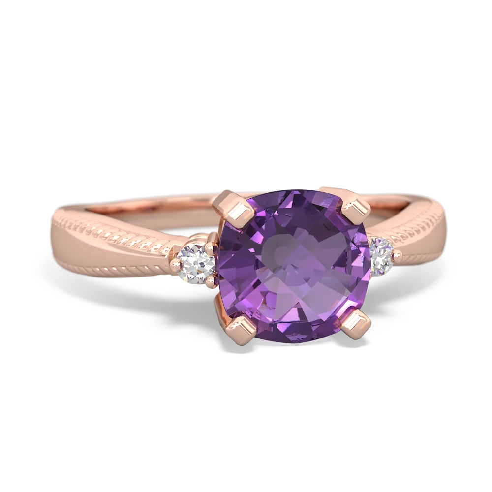 Amethyst Cushion Rope 14K Rose Gold ring R2484