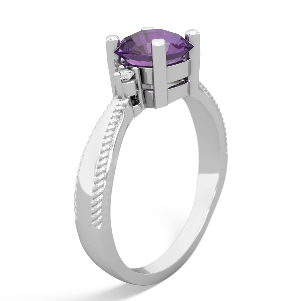 Amethyst Cushion Rope 14K White Gold ring R2484