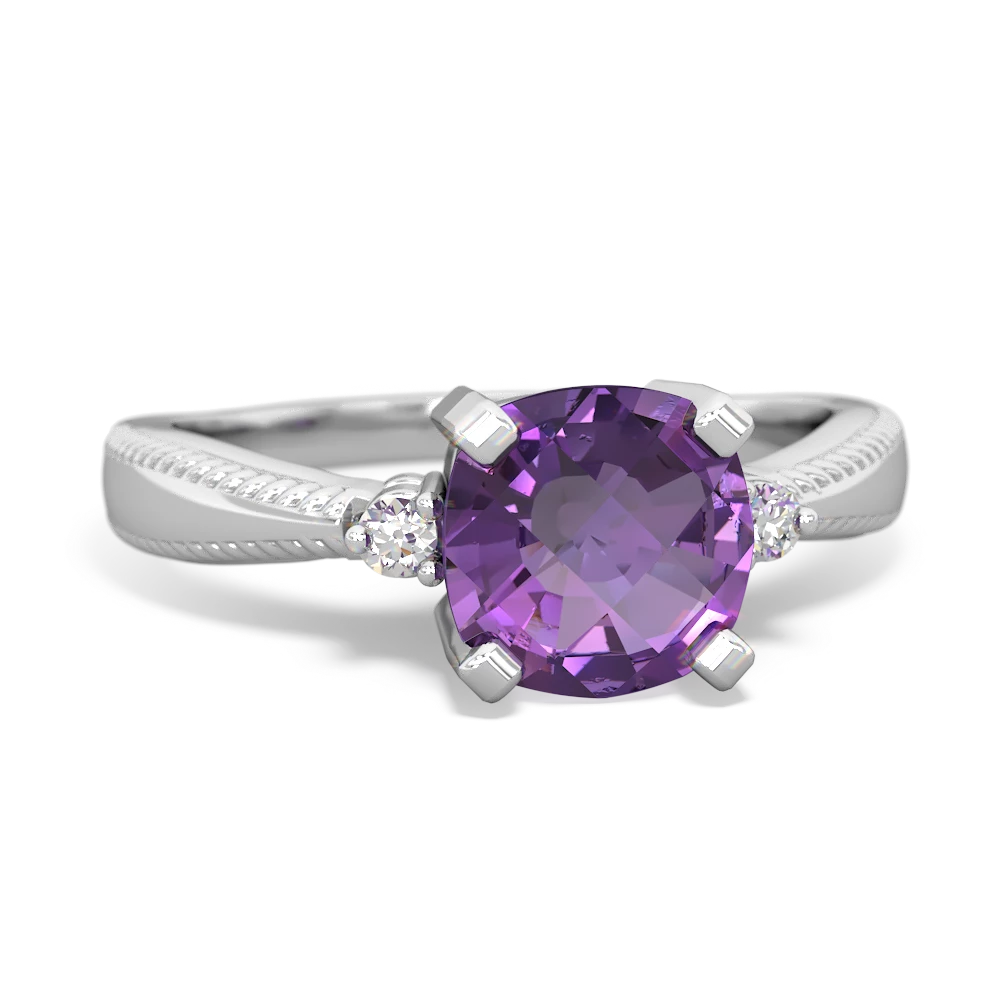 Amethyst Cushion Rope 14K White Gold ring R2484