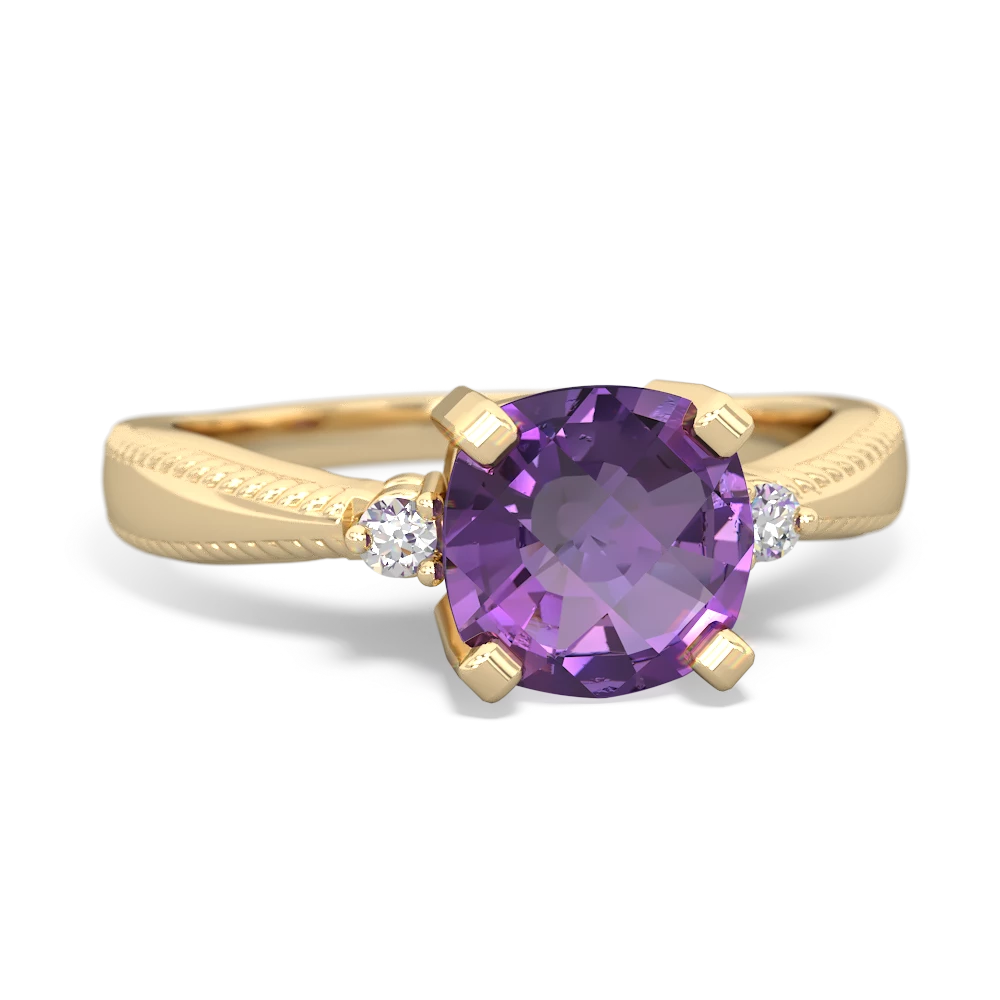 Amethyst Cushion Rope 14K Yellow Gold ring R2484