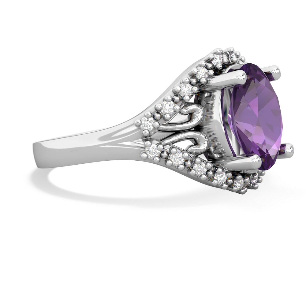 Amethyst Antique Style Cocktail 14K White Gold ring R2564