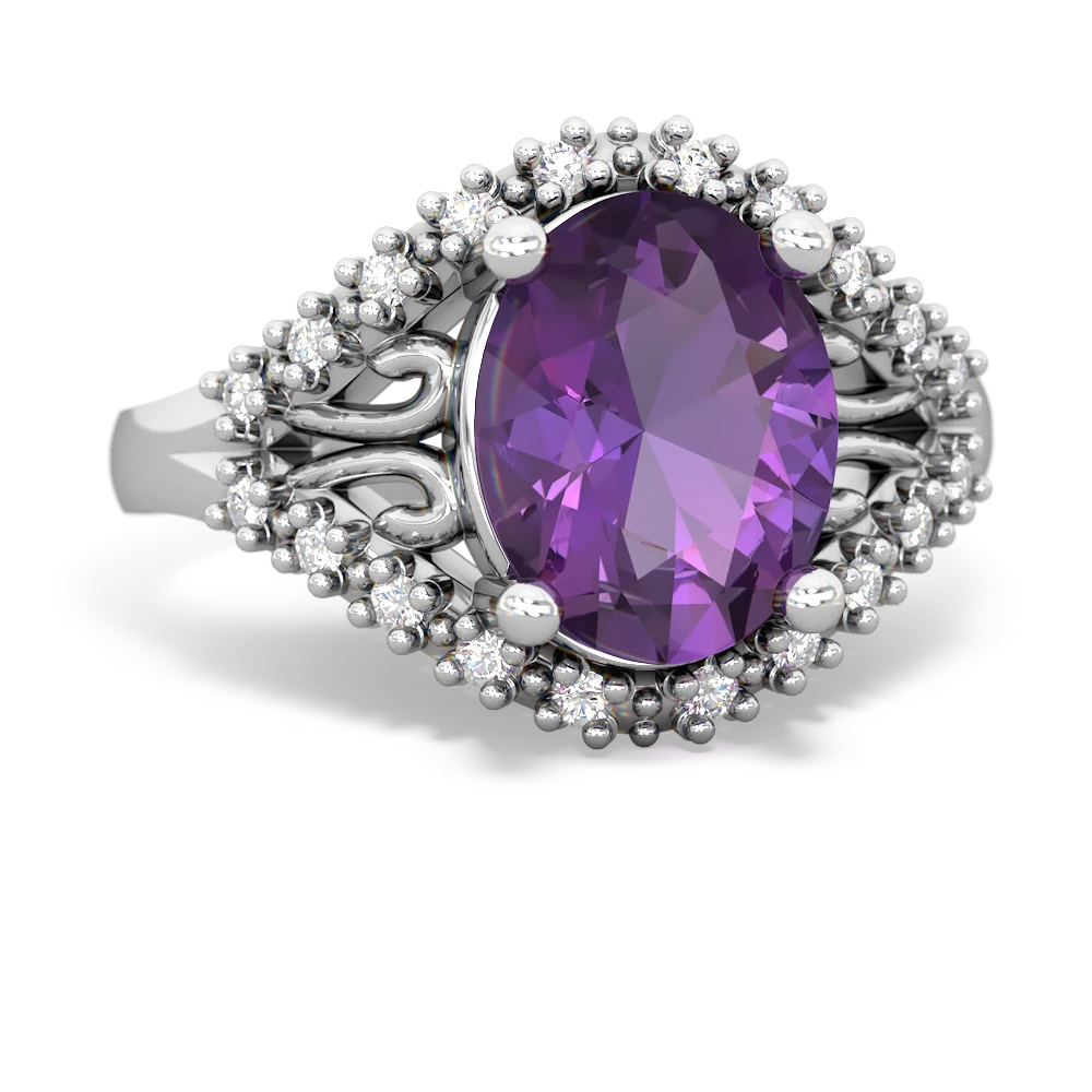 Amethyst Antique Style Cocktail 14K White Gold ring R2564