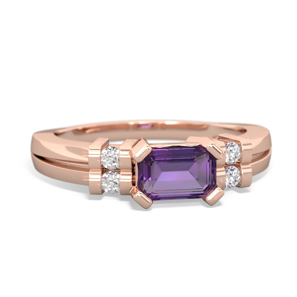 Amethyst Art Deco East-West 14K Rose Gold ring R2590