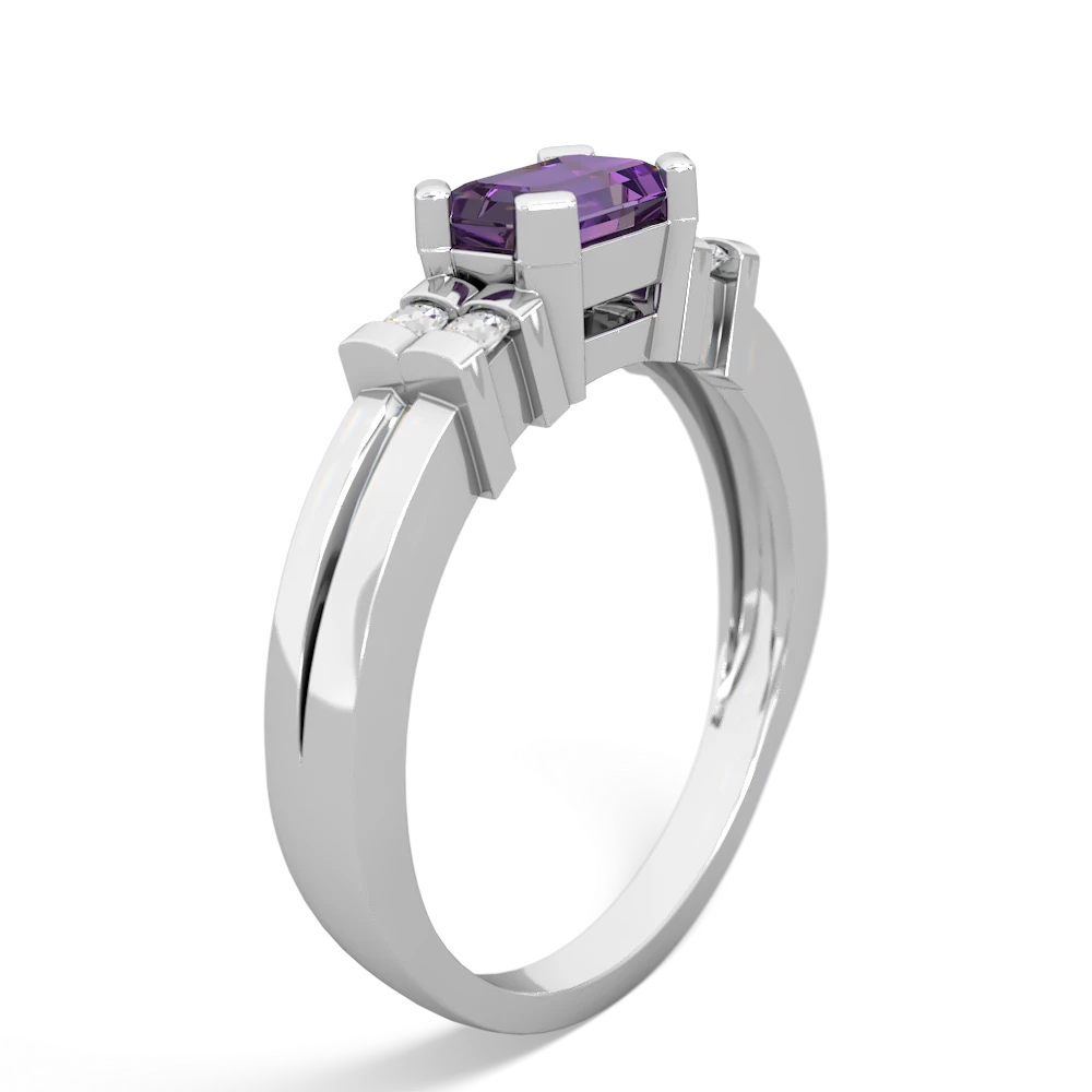 Amethyst Art Deco East-West 14K White Gold ring R2590