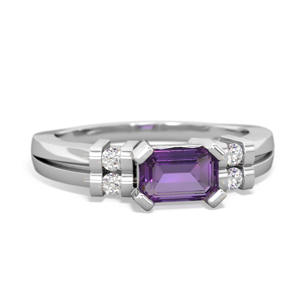 Amethyst Art Deco East-West 14K White Gold ring R2590