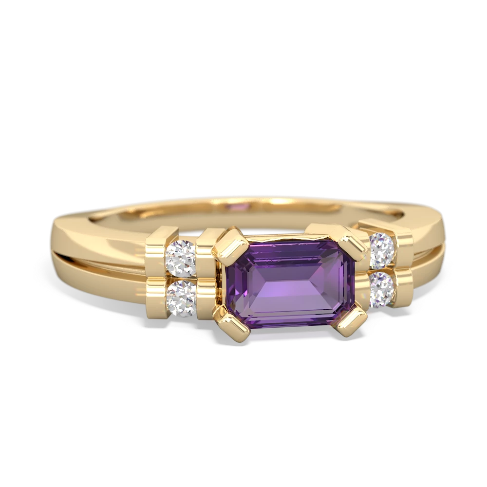 Amethyst Art Deco East-West 14K Yellow Gold ring R2590