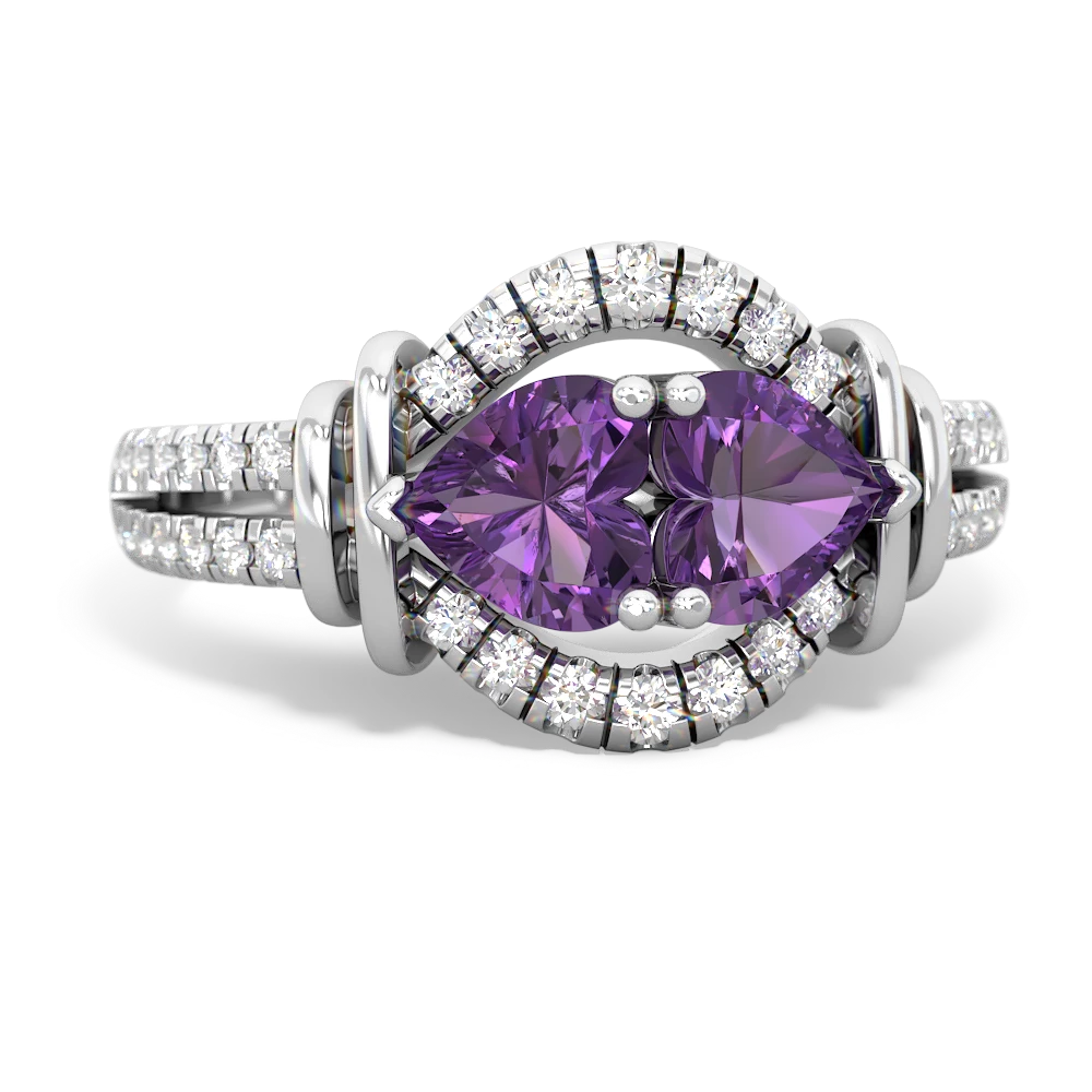 Amethyst Art-Deco Keepsake 14K White Gold ring R5630