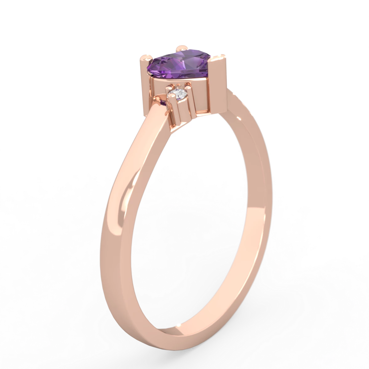 Amethyst Delicate Heart 14K Rose Gold ring R0203