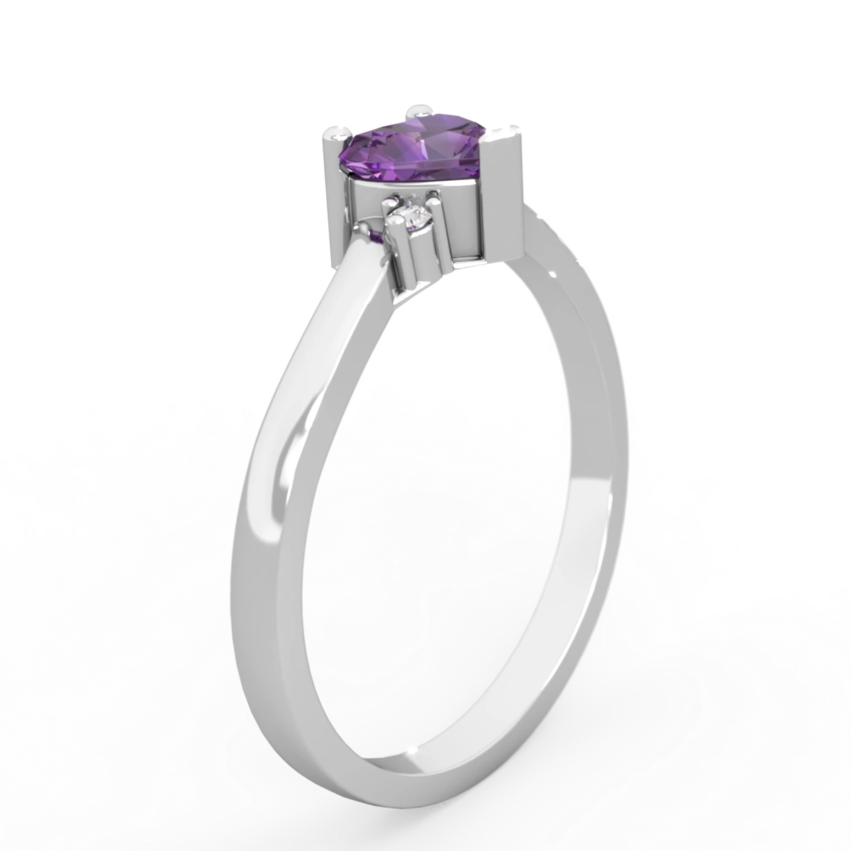 Amethyst Delicate Heart 14K White Gold ring R0203
