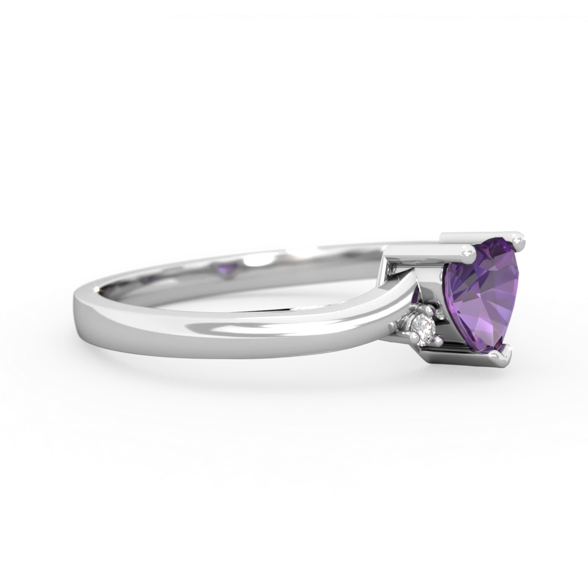Amethyst Delicate Heart 14K White Gold ring R0203
