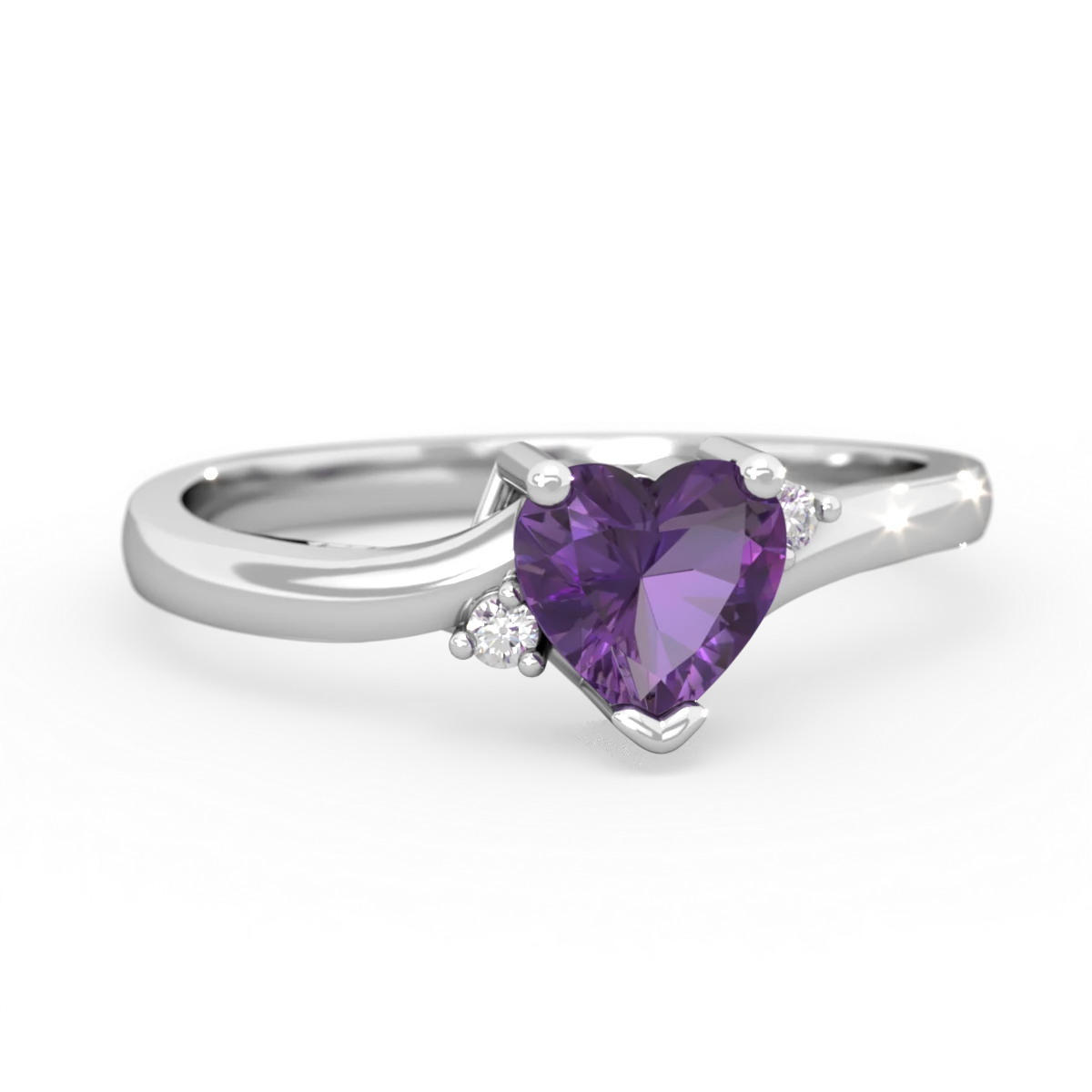 Amethyst Delicate Heart 14K White Gold ring R0203