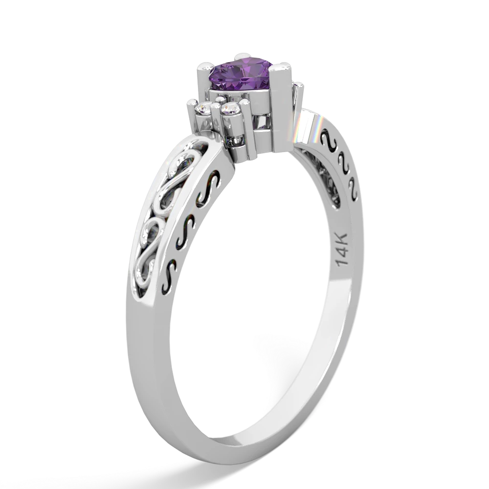 Amethyst Filligree Scroll Heart 14K White Gold ring R2429