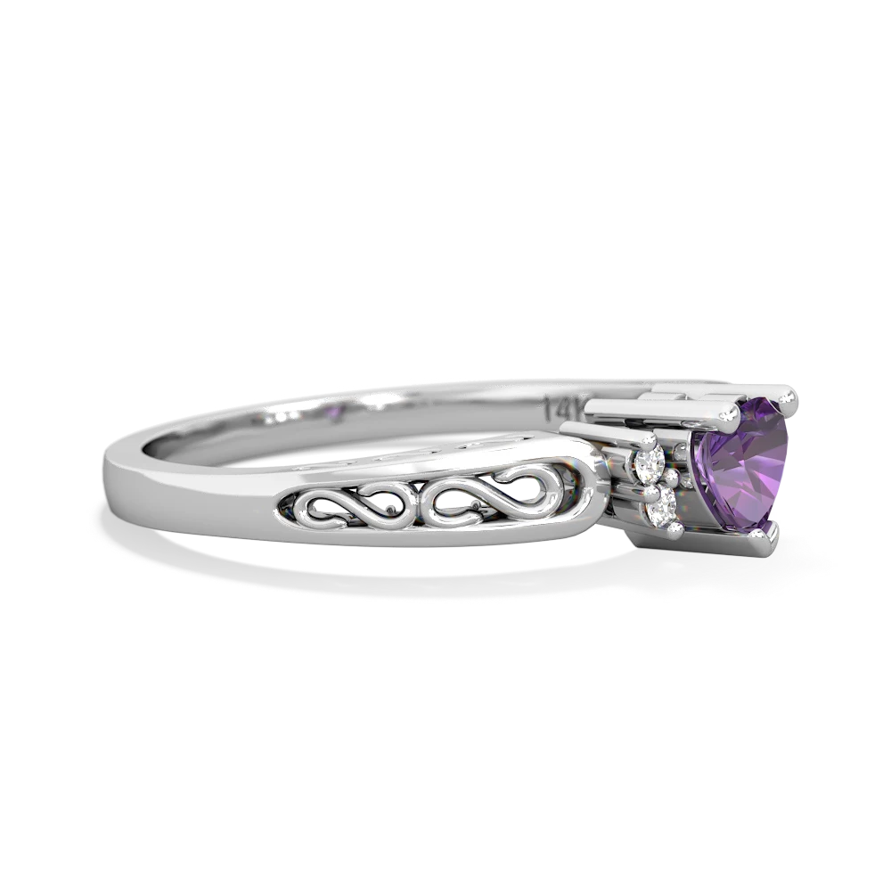 Amethyst Filligree Scroll Heart 14K White Gold ring R2429