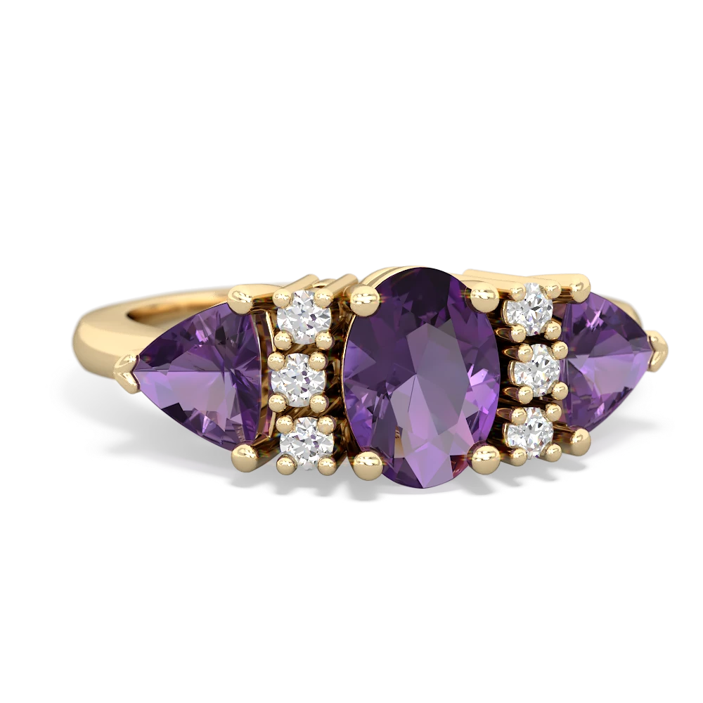 Amethyst Antique Style Three Stone 14K Yellow Gold ring R2186