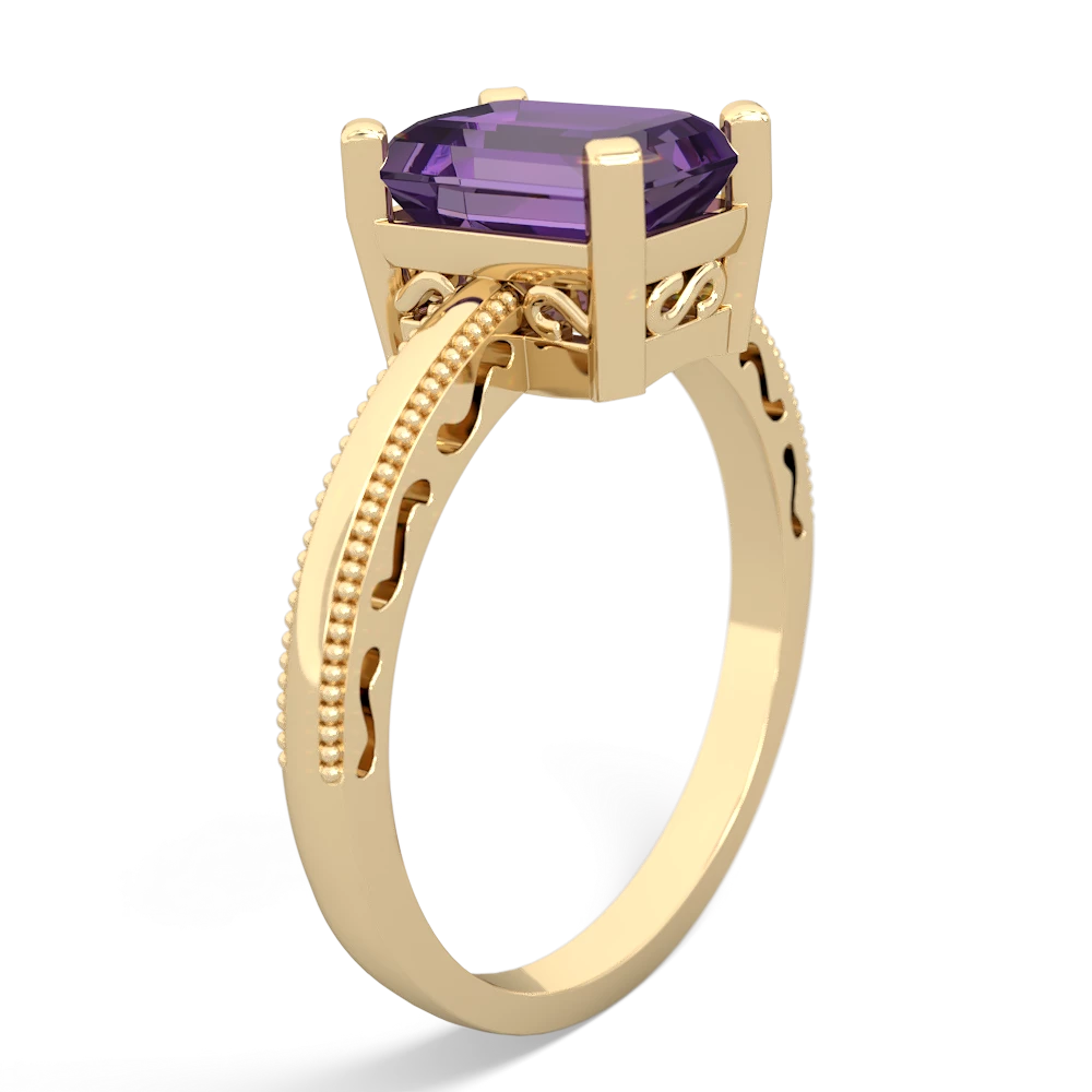 Amethyst Milgrain Scroll 14K Yellow Gold ring R2338