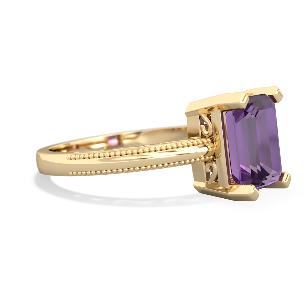 Amethyst Milgrain Scroll 14K Yellow Gold ring R2338