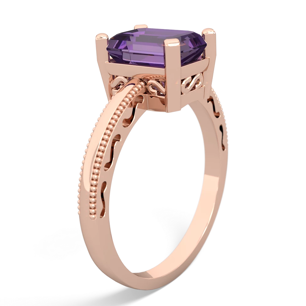 Amethyst Milgrain Scroll 14K Rose Gold ring R2338