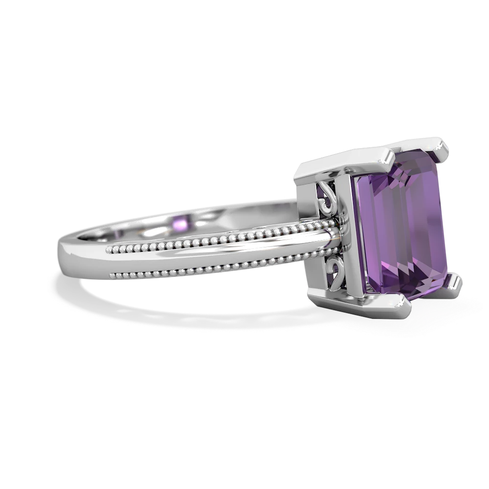 Amethyst Milgrain Scroll 14K White Gold ring R2338