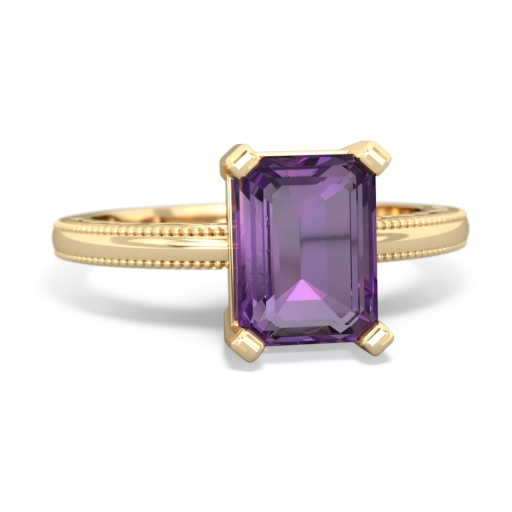 Amethyst Milgrain Scroll 14K Yellow Gold ring R2338