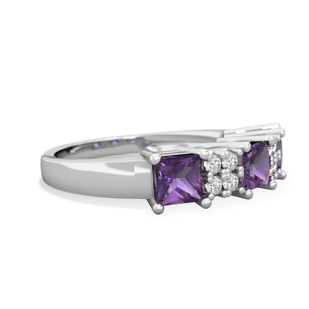 Amethyst Three Stone Diamond Cluster 14K White Gold ring R2592