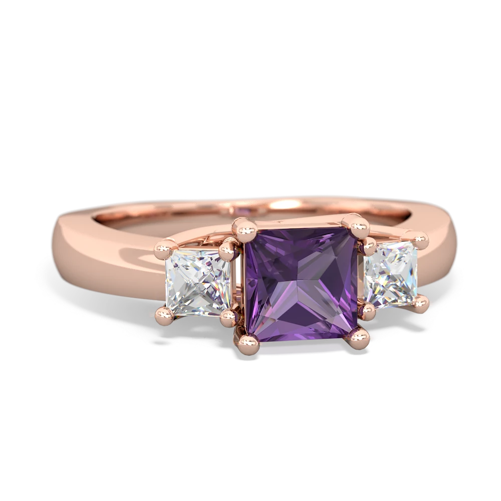 Amethyst Three Stone Trellis 14K Rose Gold ring R4015