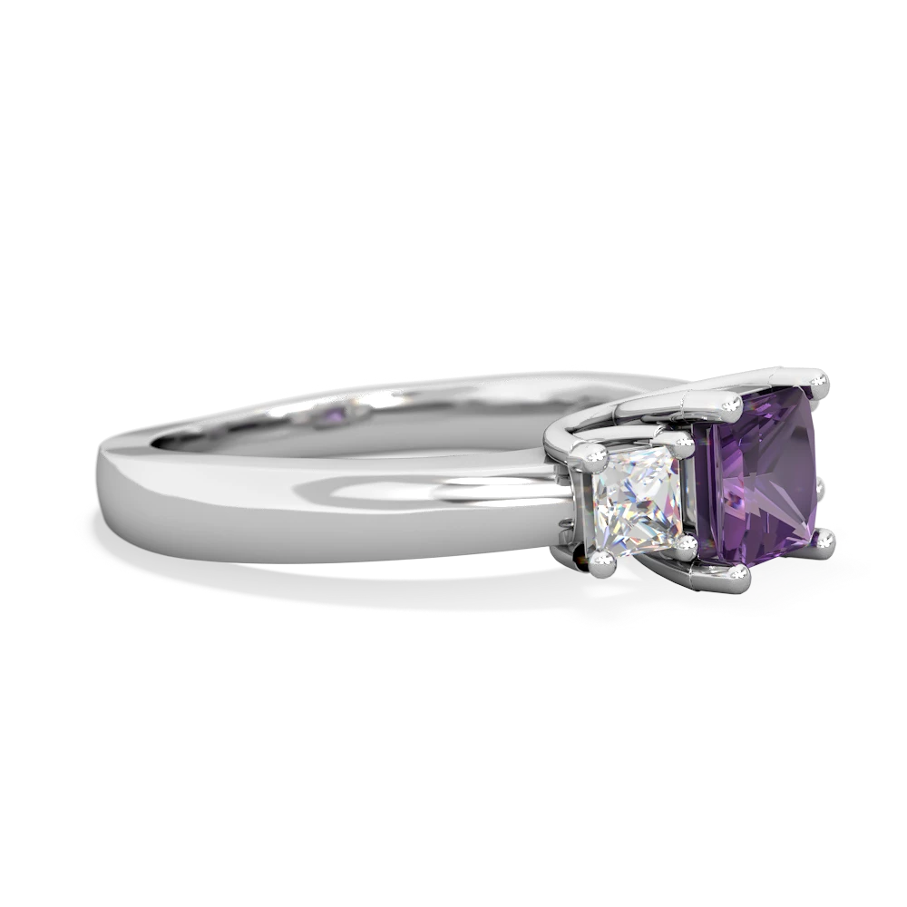 Amethyst Three Stone Trellis 14K White Gold ring R4015