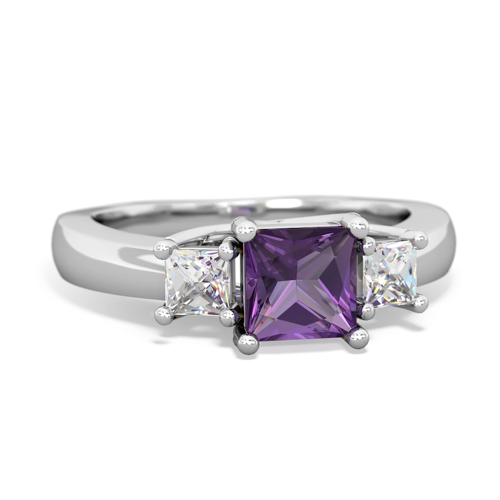 Amethyst Three Stone Trellis 14K White Gold ring R4015