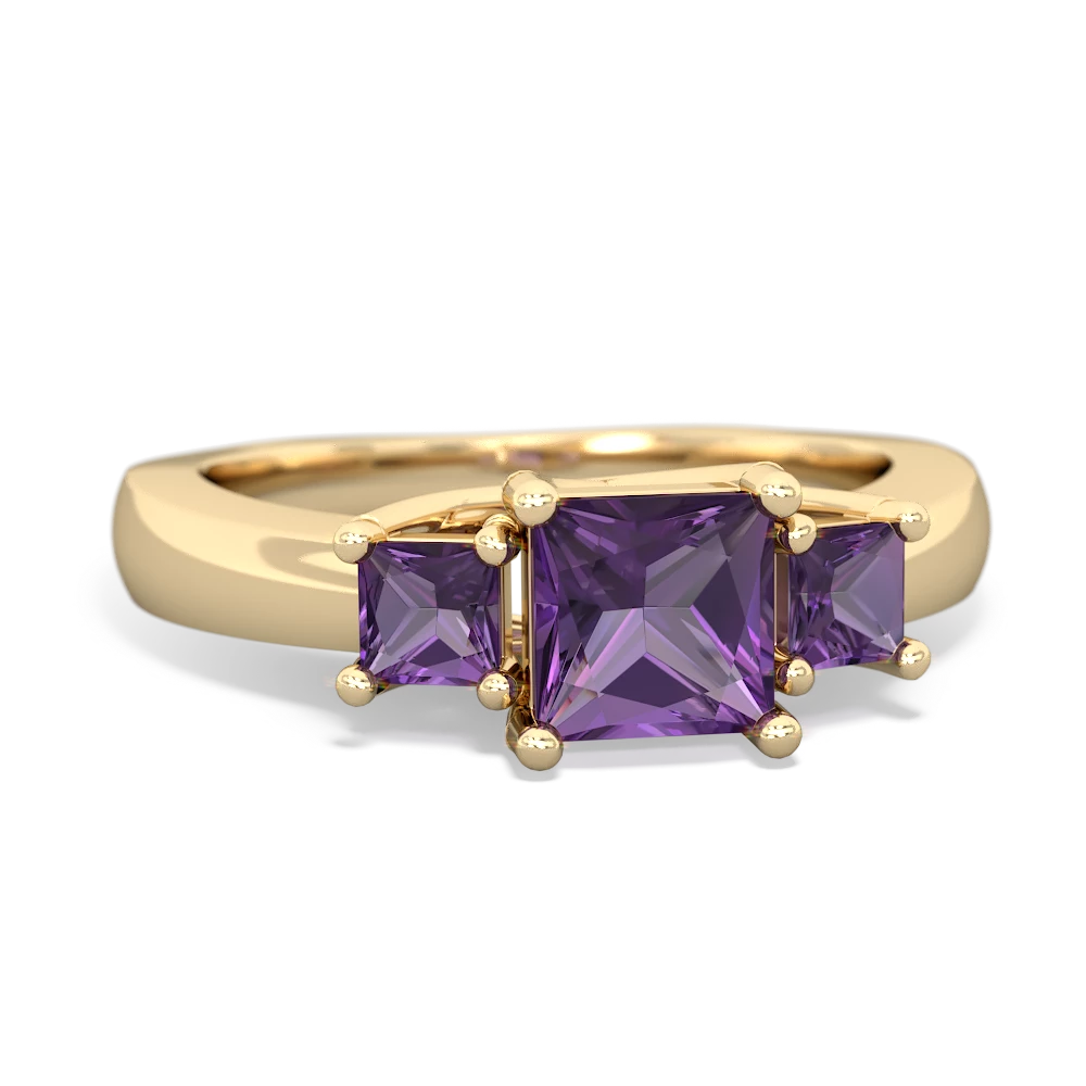 Amethyst Three Stone Trellis 14K Yellow Gold ring R4015