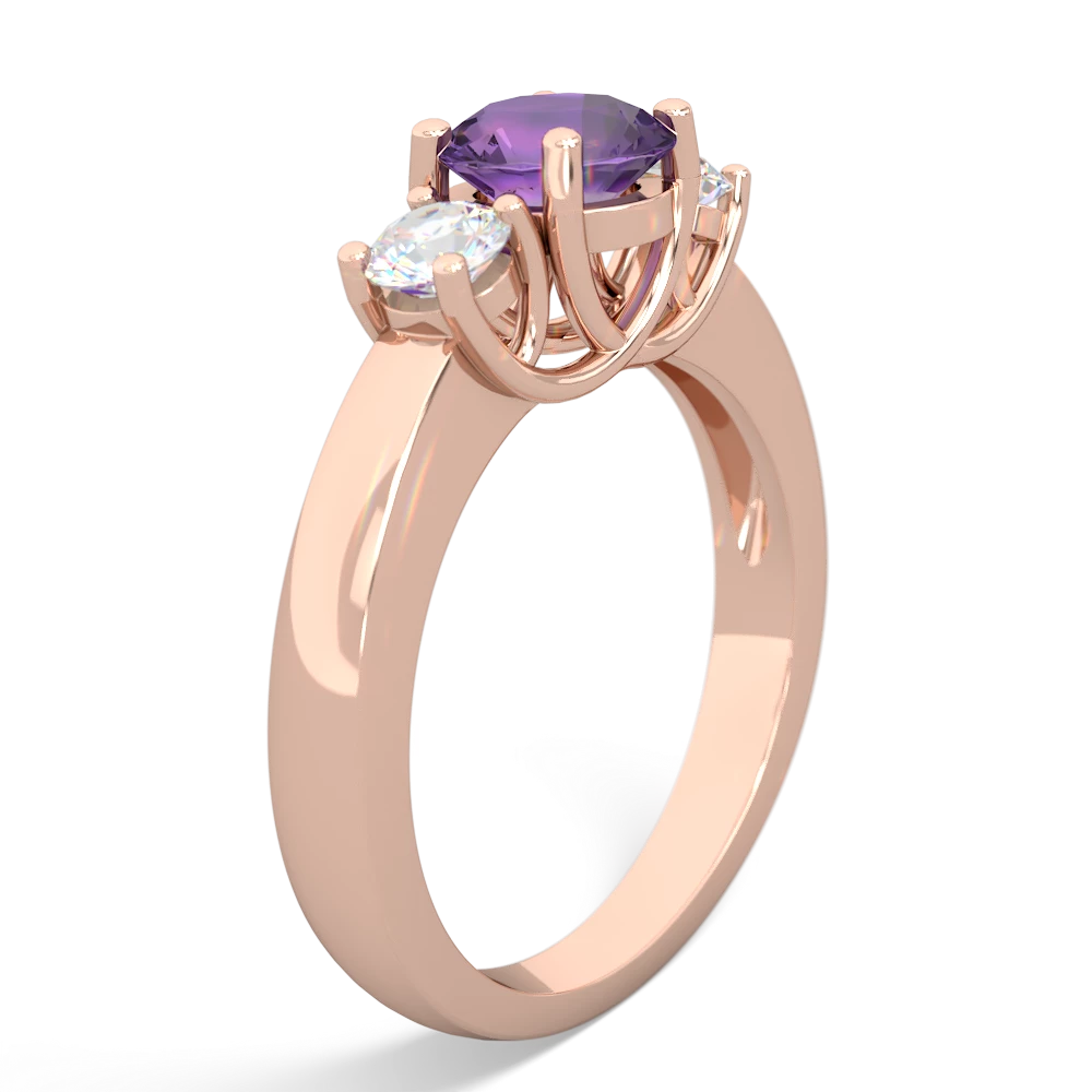 Amethyst Diamond Three Stone Round Trellis 14K Rose Gold ring R4018