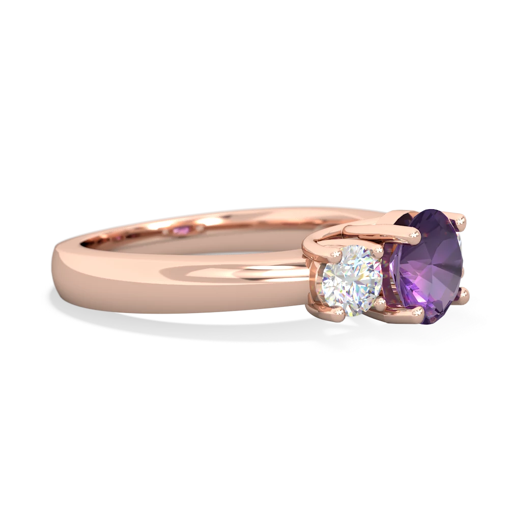 Amethyst Diamond Three Stone Round Trellis 14K Rose Gold ring R4018