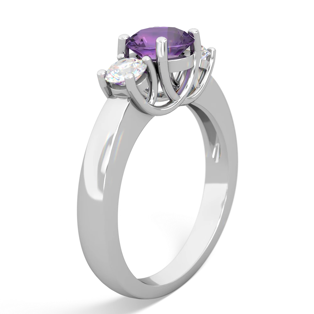 Amethyst Diamond Three Stone Round Trellis 14K White Gold ring R4018