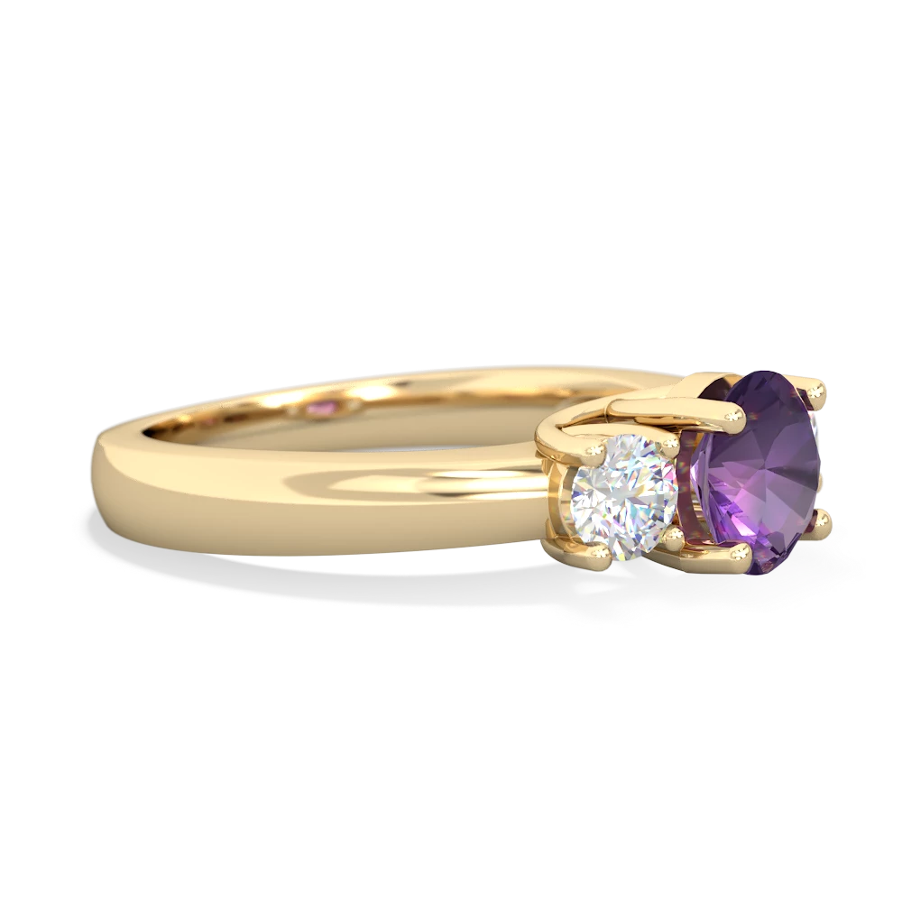 Amethyst Diamond Three Stone Round Trellis 14K Yellow Gold ring R4018