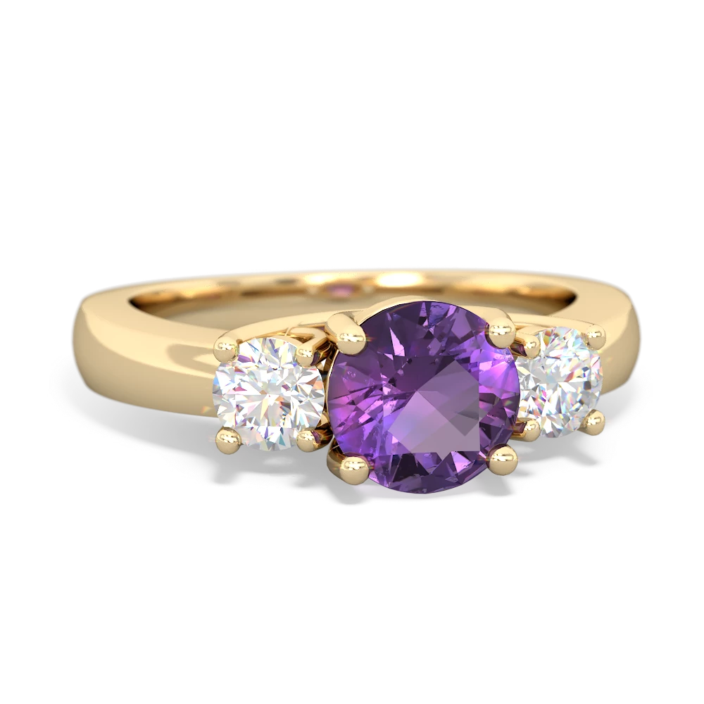 Amethyst Diamond Three Stone Round Trellis 14K Yellow Gold ring R4018