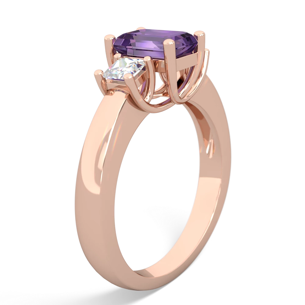 Amethyst Diamond Three Stone Emerald-Cut Trellis 14K Rose Gold ring R4021