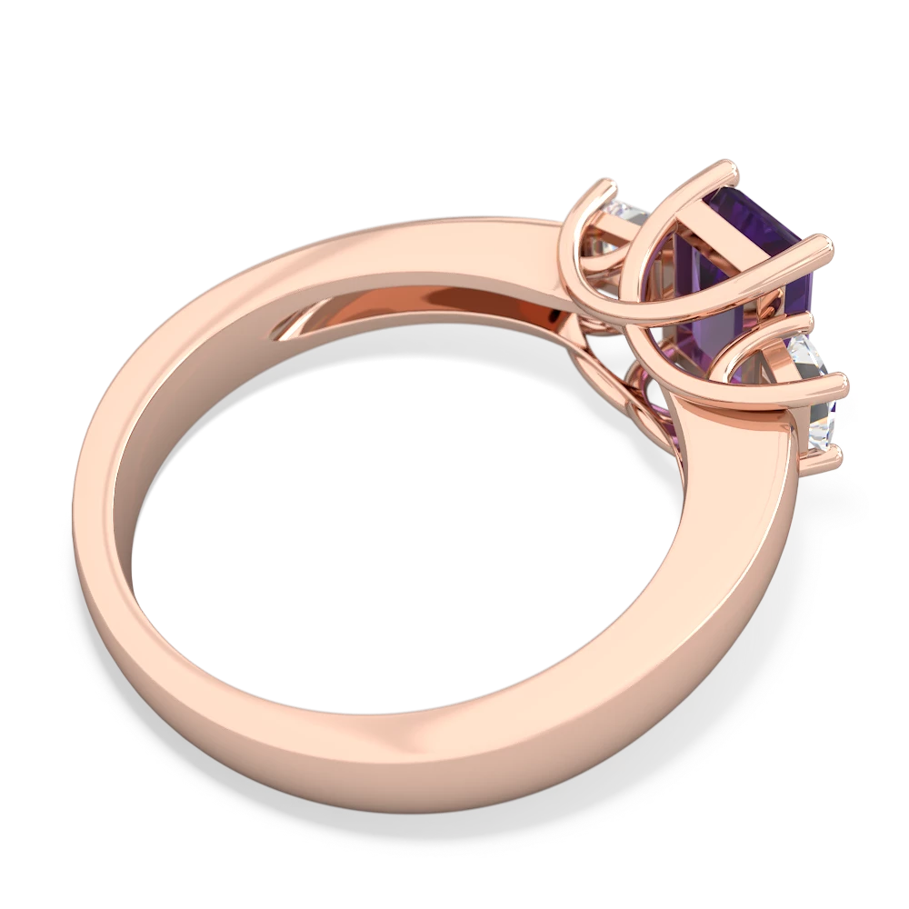 Amethyst Diamond Three Stone Emerald-Cut Trellis 14K Rose Gold ring R4021