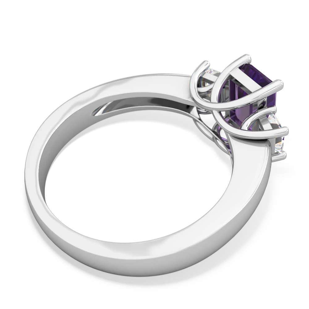 Amethyst Diamond Three Stone Emerald-Cut Trellis 14K White Gold ring R4021